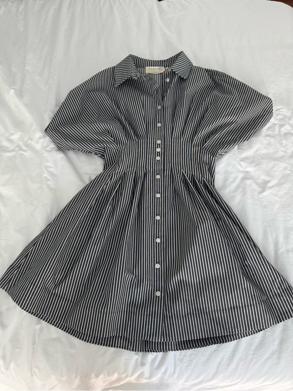 Exquise Mini Tobie Striped Shirt Dress Charcoal White Size Small Anthropologie